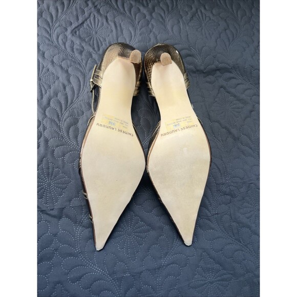 Chinese Laundry VEDA Pointed Toe T-Strap Bronze Gold Snakeskin Pumps SZ 9M Glam - Picture 7 of 13